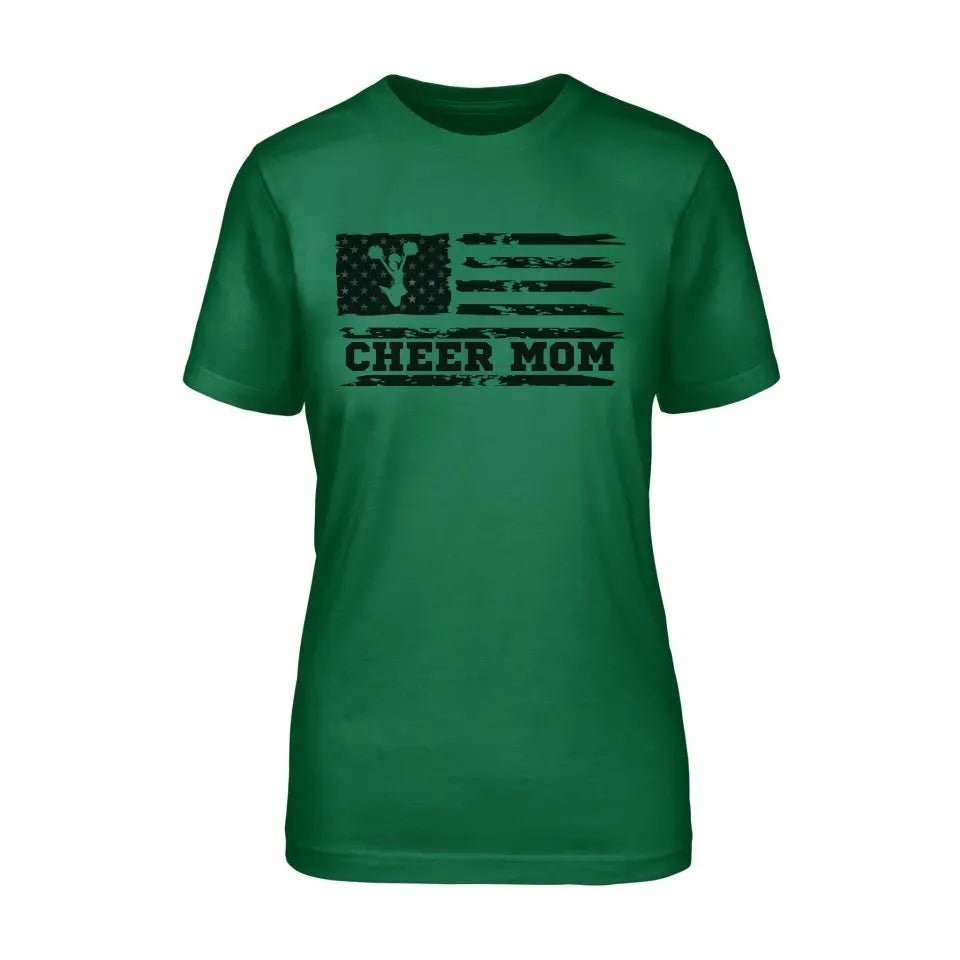 Cheer Mom Horizontal Flag on a Unisex T-Shirt with a Black Graphic