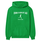 Cross Country Dad with Cross Country Runner Icon and Cross Country Runner Name on a Hoodie with a White Graphic