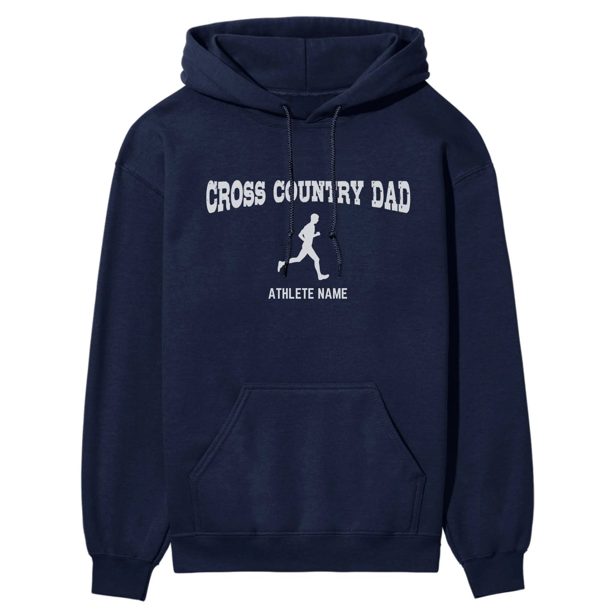 Cross Country Dad with Cross Country Runner Icon and Cross Country Runner Name on a Hoodie with a White Graphic