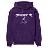 Cross Country Dad with Cross Country Runner Icon and Cross Country Runner Name on a Hoodie with a White Graphic