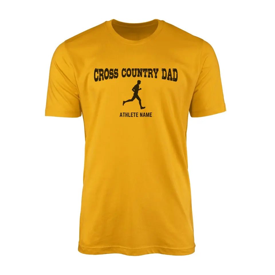 Cross Country Dad with Cross Country Runner Icon and Cross Country Runner Name on a Men's T-Shirt with a Black Graphic