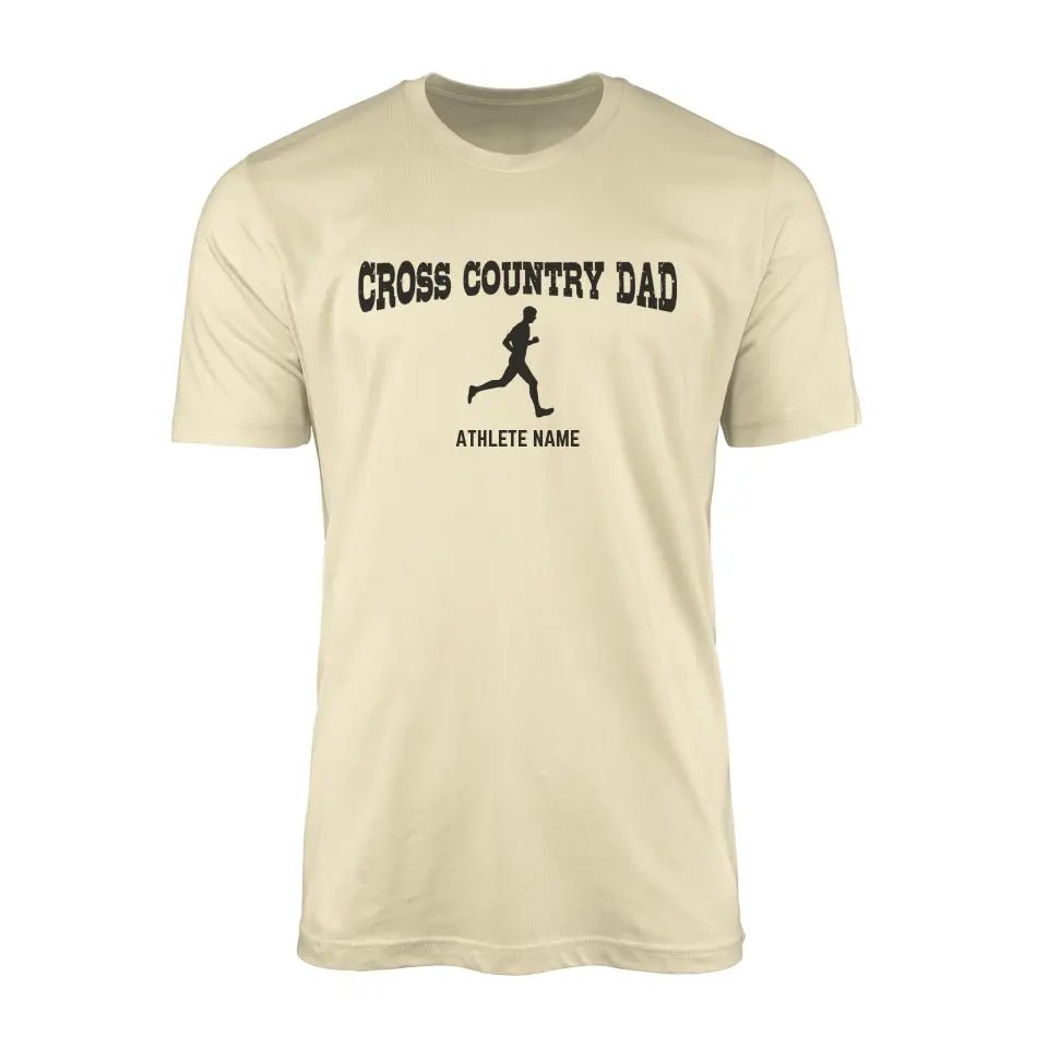 Cross Country Dad with Cross Country Runner Icon and Cross Country Runner Name on a Men's T-Shirt with a Black Graphic