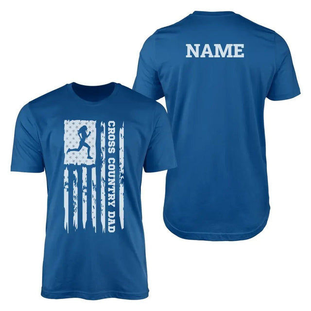 Cross Country Dad Vertical Flag With Cross Country Runner Name on a Men's T-Shirt with a White Graphic