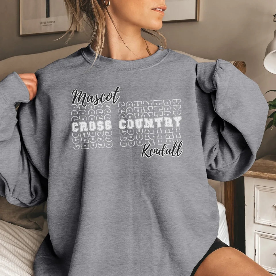 Custom Cross Country on a Sweatshirt With Mascot and Cross Country Runner Name on a Sweatshirt