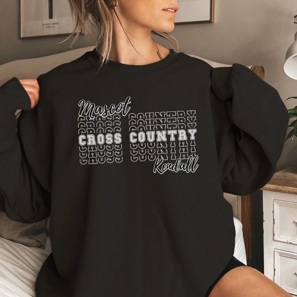 Custom Cross Country on a Sweatshirt With Mascot and Cross Country Runner Name on a Sweatshirt