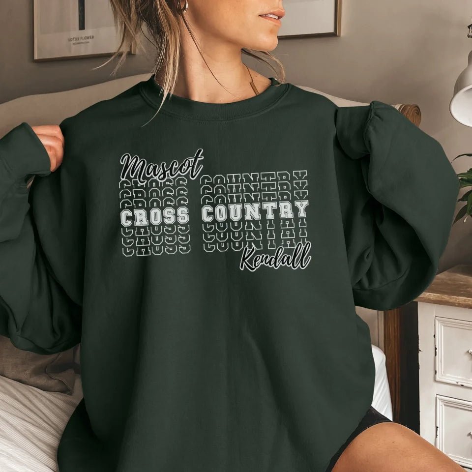 Custom Cross Country on a Sweatshirt With Mascot and Cross Country Runner Name on a Sweatshirt