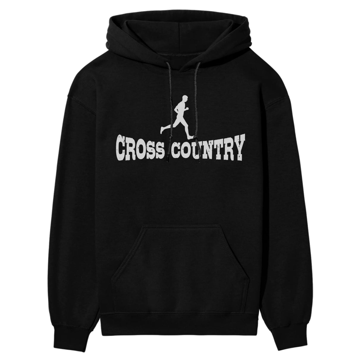 Basic Cross Country with Cross Country Runner Icon on a Hoodie with a White Graphic