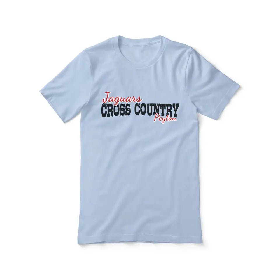 Custom Cross Country Mascot and Cross Country Runner Name on a Unisex T-Shirt with a Black Graphic