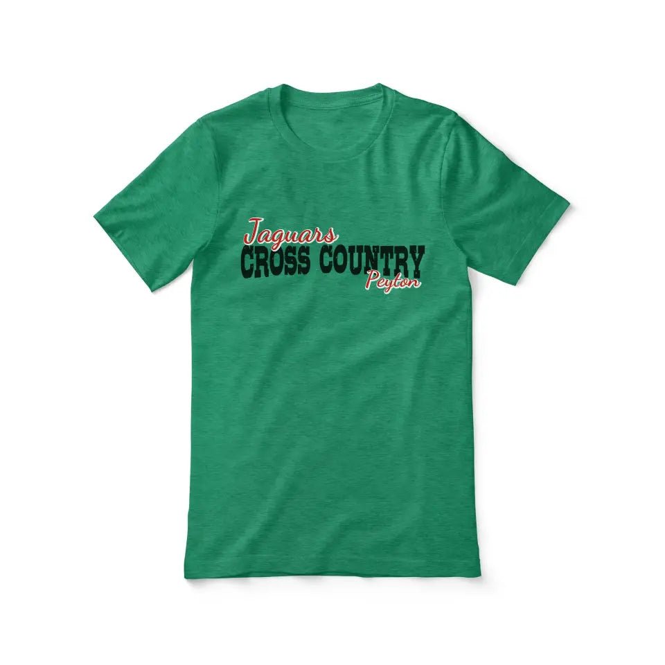 Custom Cross Country Mascot and Cross Country Runner Name on a Unisex T-Shirt with a Black Graphic