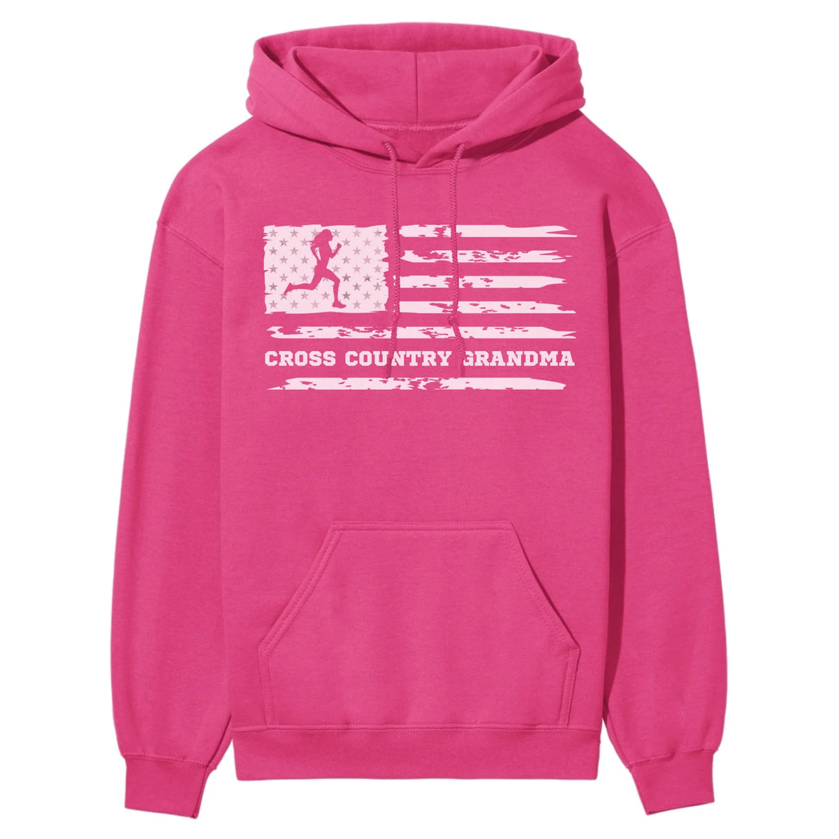 Cross Country Grandma Horizontal Flag on a Hoodie with a White Graphic