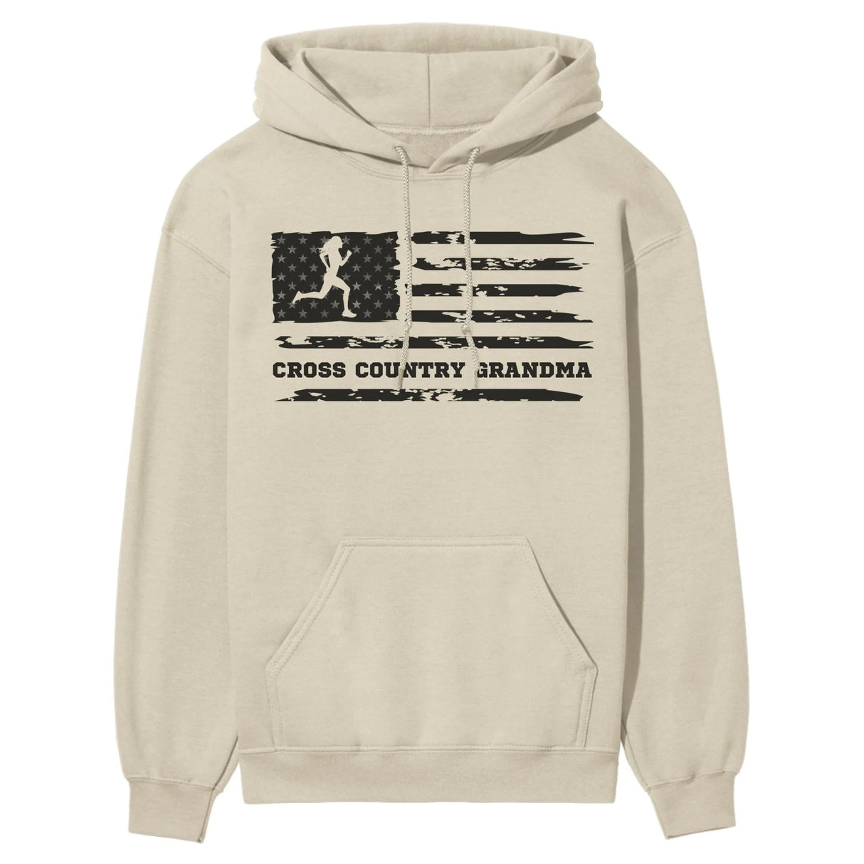 Cross Country Grandma Horizontal Flag on a Hoodie with a Black Graphic