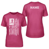 Cross Country Grandma Vertical Flag With Cross Country Runner Name on a Unisex T-Shirt with a White Graphic