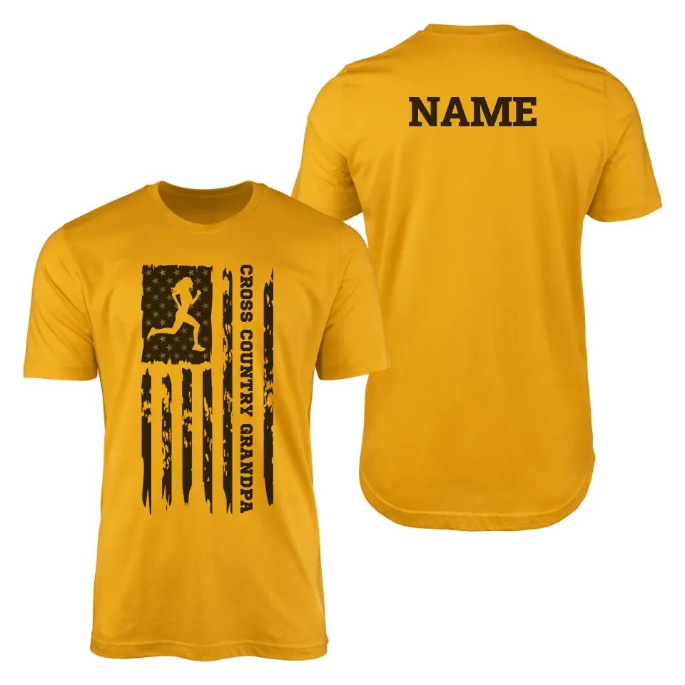 Cross Country Grandpa Vertical Flag With Cross Country Runner Name on a Men's T-Shirt with a Black Graphic