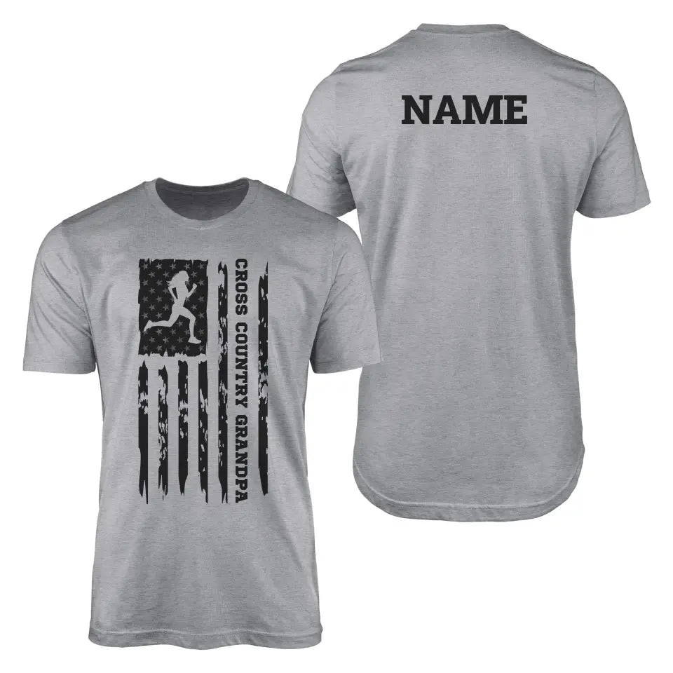 Cross Country Grandpa Vertical Flag With Cross Country Runner Name on a Men's T-Shirt with a Black Graphic