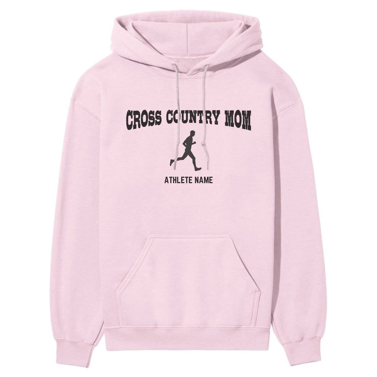 Cross Country Mom with Cross Country Runner Icon and Cross Country Runner Name on a Hoodie with a Black Graphic