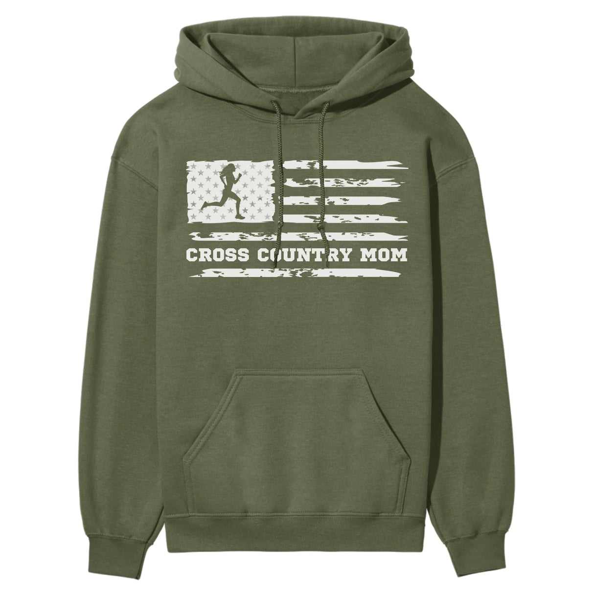 Cross Country Mom Horizontal Flag on a Hoodie with a White Graphic