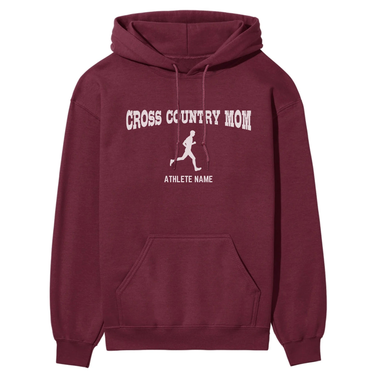 Cross Country Mom with Cross Country Runner Icon and Cross Country Runner Name on a Hoodie with a White Graphic