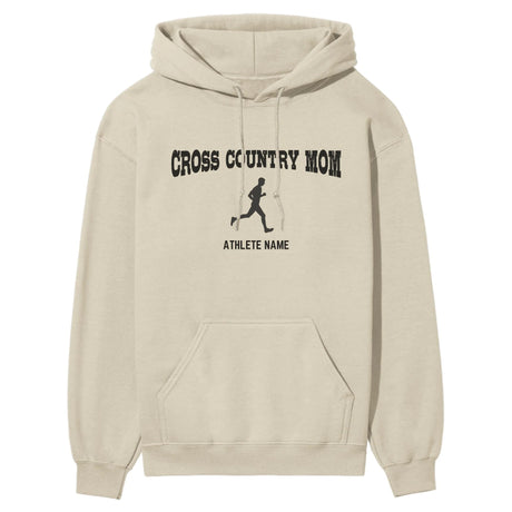 Cross Country Mom with Cross Country Runner Icon and Cross Country Runner Name on a Hoodie with a Black Graphic