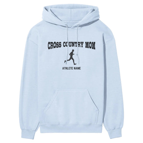 Cross Country Mom with Cross Country Runner Icon and Cross Country Runner Name on a Hoodie with a Black Graphic