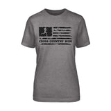 Cross Country Mom Horizontal Flag on a Unisex T-Shirt with a Black Graphic