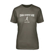 Cross Country Mom with Cross Country Runner Icon and Cross Country Runner Name on a Unisex T-Shirt with a White Graphic