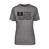 Cross Country Mom Horizontal Flag on a Unisex T-Shirt with a Black Graphic