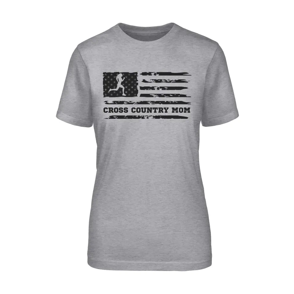 Cross Country Mom Horizontal Flag on a Unisex T-Shirt with a Black Graphic