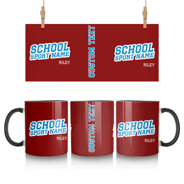Custom School Spirit Mug With School and Mascot Name With Slanted Block Varsity Design