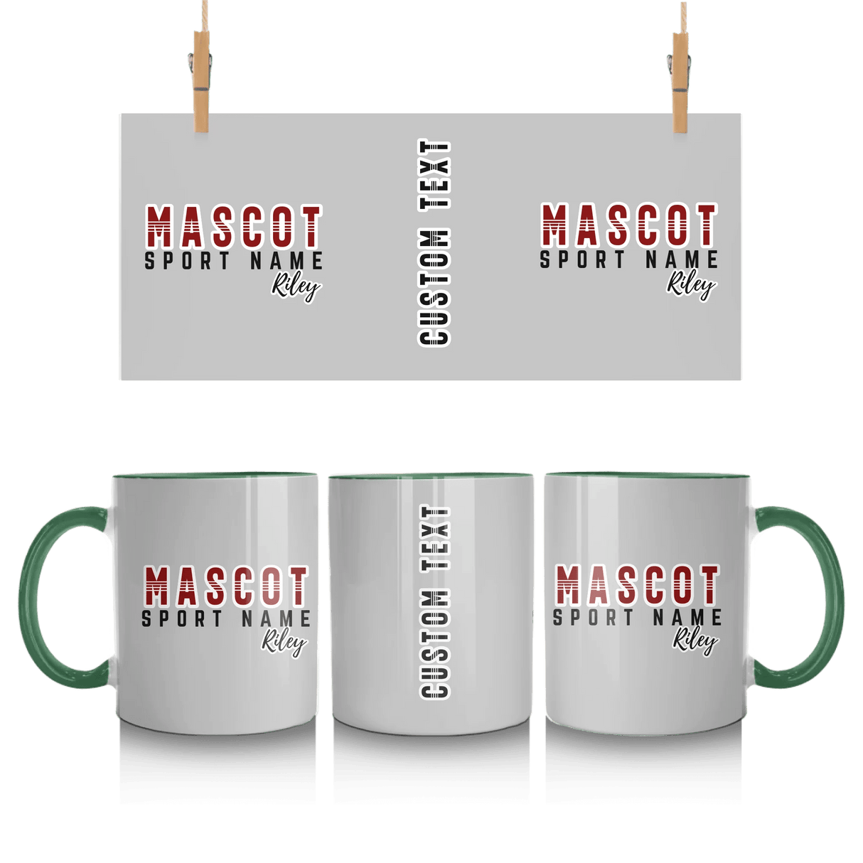 Custom School Spirit Mug With Mascot and Sport With Striped Text Design