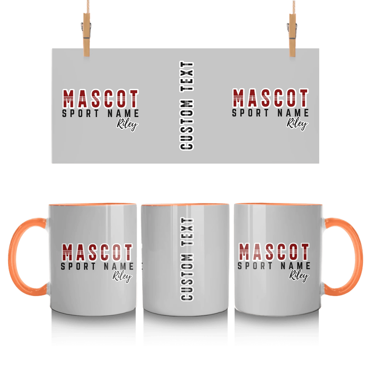Custom School Spirit Mug With Mascot and Sport With Striped Text Design