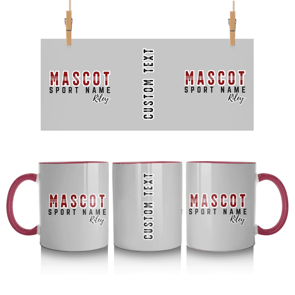 Custom School Spirit Mug With Mascot and Sport With Striped Text Design