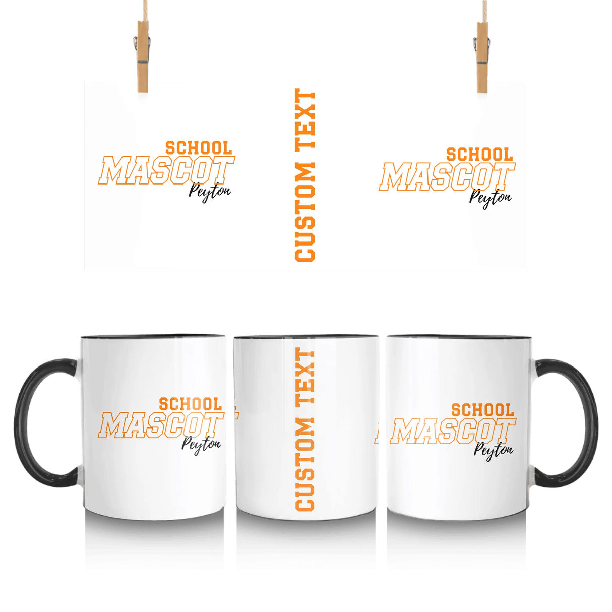 Custom School Spirit Mug With School and Mascot with Outline Design