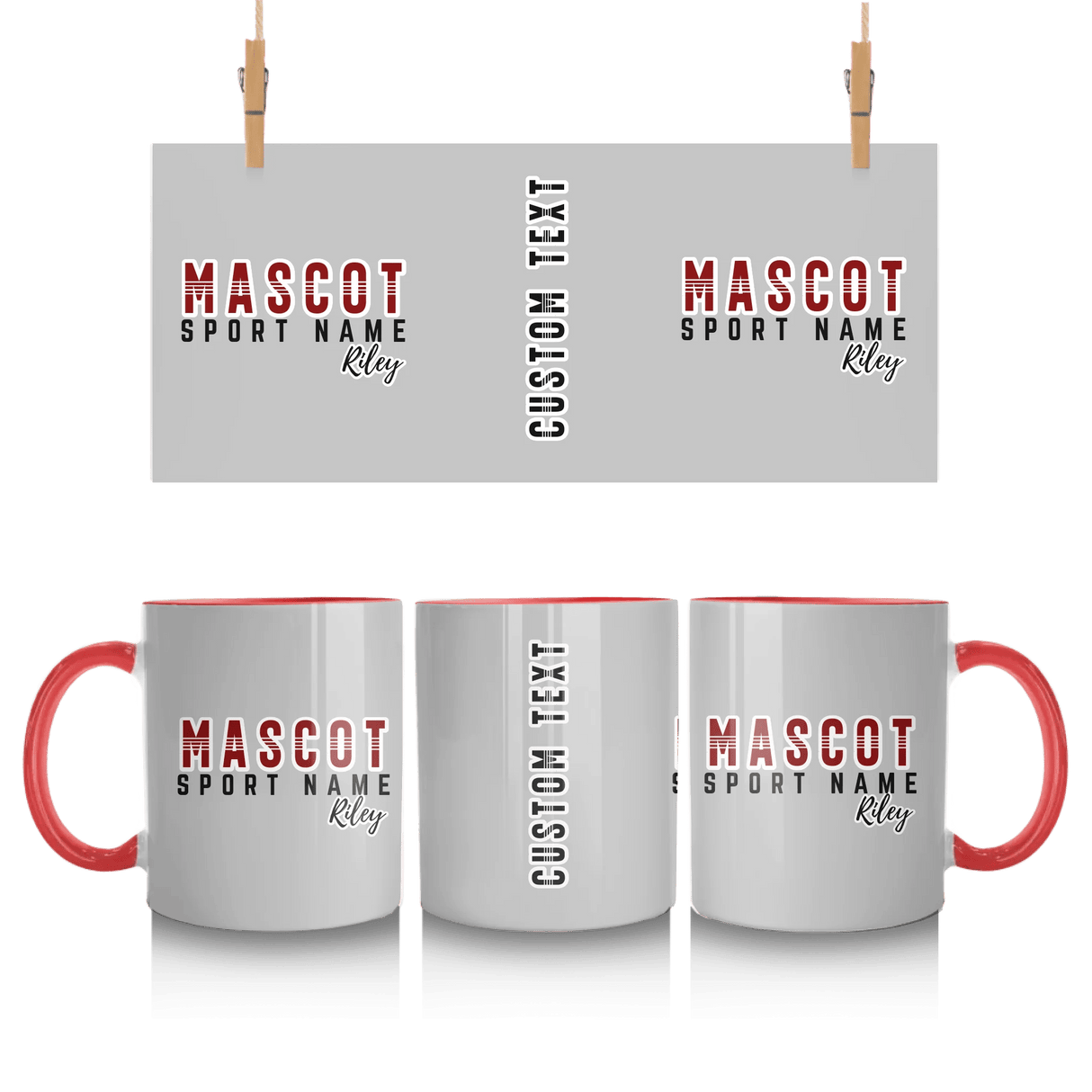Custom School Spirit Mug With Mascot and Sport With Striped Text Design