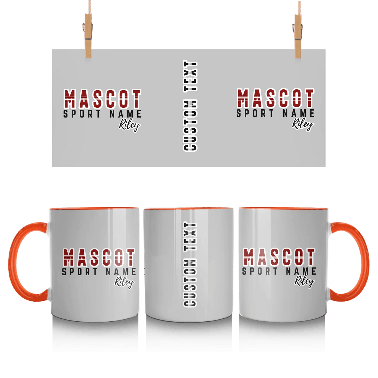 Custom School Spirit Mug With Mascot and Sport With Striped Text Design
