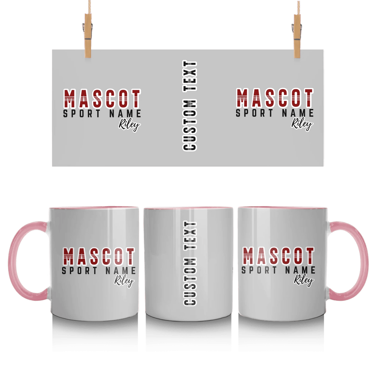 Custom School Spirit Mug With Mascot and Sport With Striped Text Design
