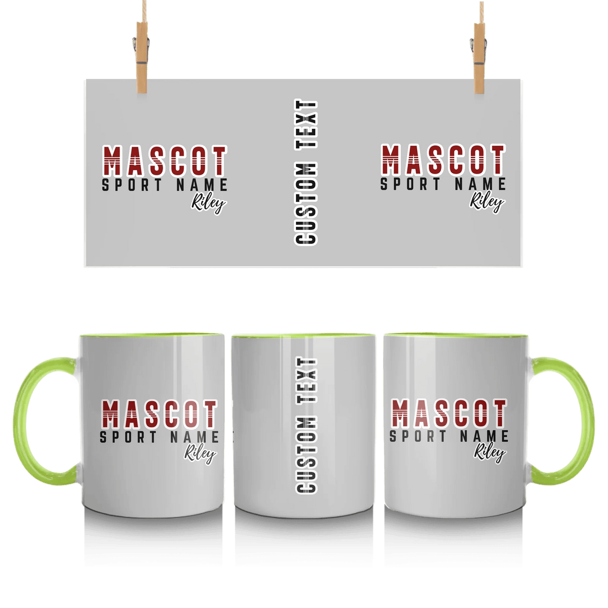 Custom School Spirit Mug With Mascot and Sport With Striped Text Design