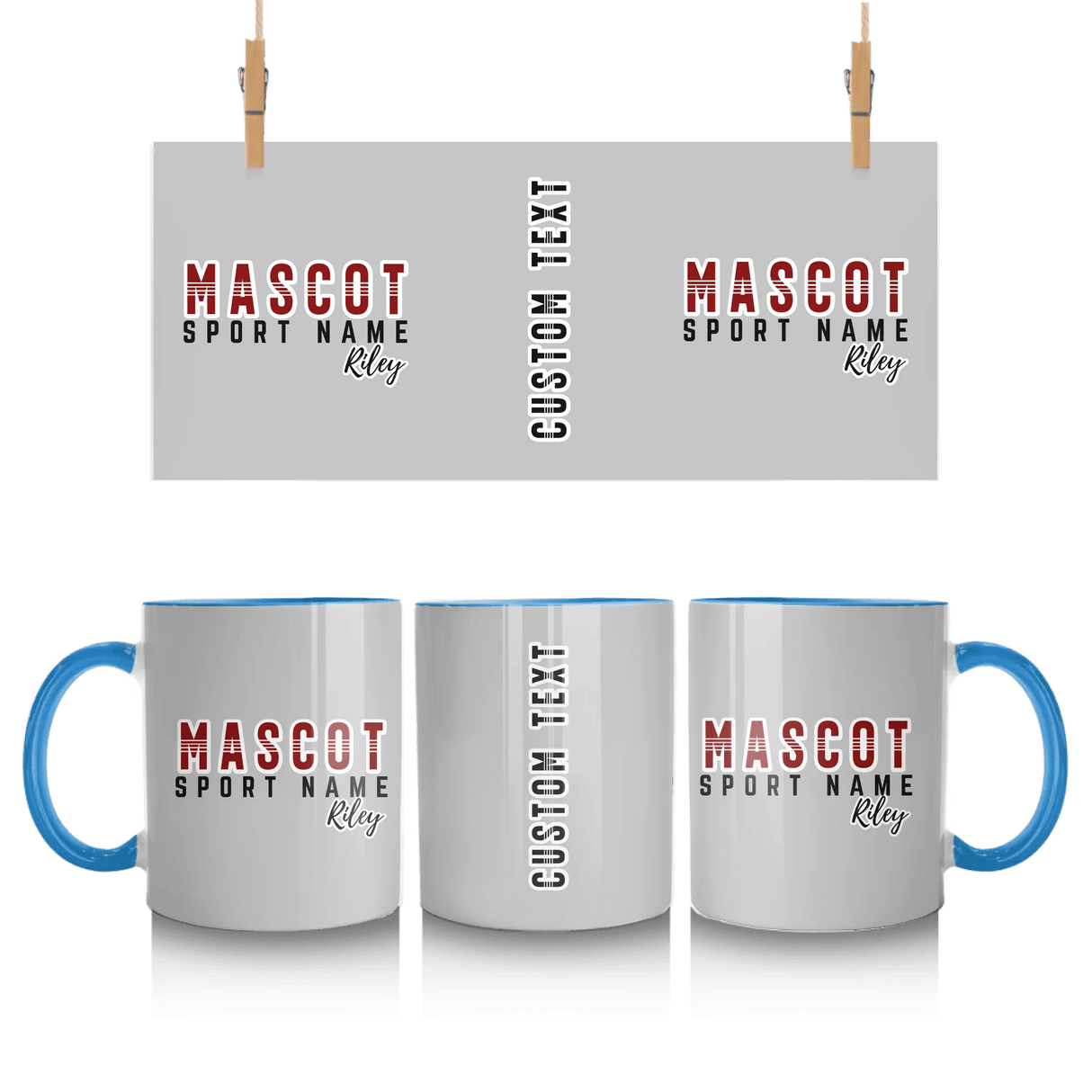 Custom School Spirit Mug With Mascot and Sport With Striped Text Design