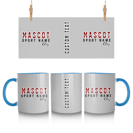 Custom School Spirit Mug With Mascot and Sport With Striped Text Design