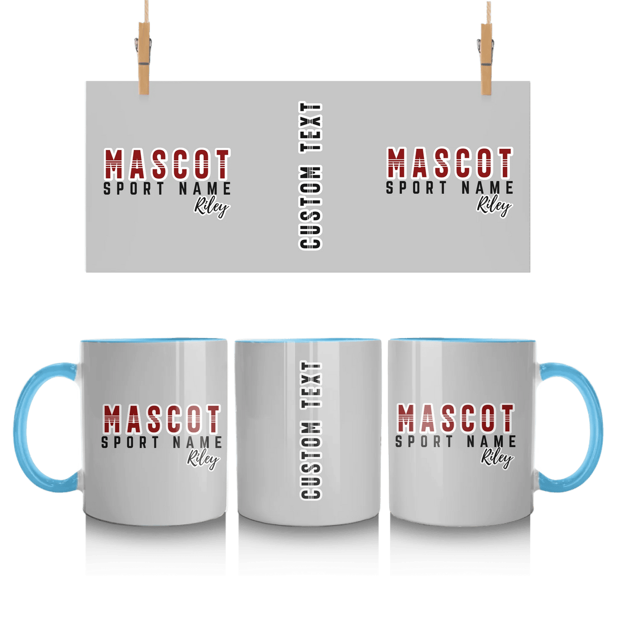 Custom School Spirit Mug With Mascot and Sport With Striped Text Design