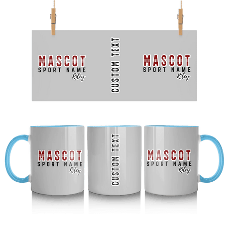 Custom School Spirit Mug With Mascot and Sport With Striped Text Design