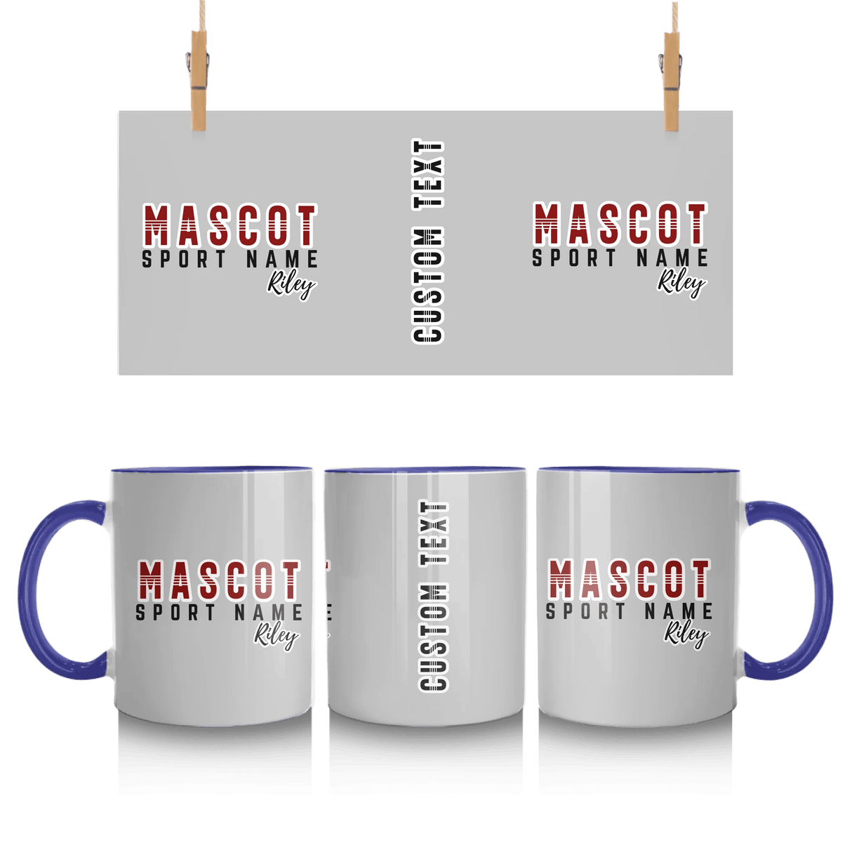 Custom School Spirit Mug With Mascot and Sport With Striped Text Design