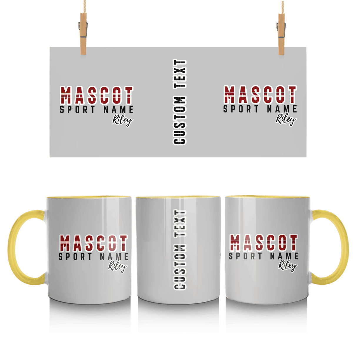 Custom School Spirit Mug With Mascot and Sport With Striped Text Design