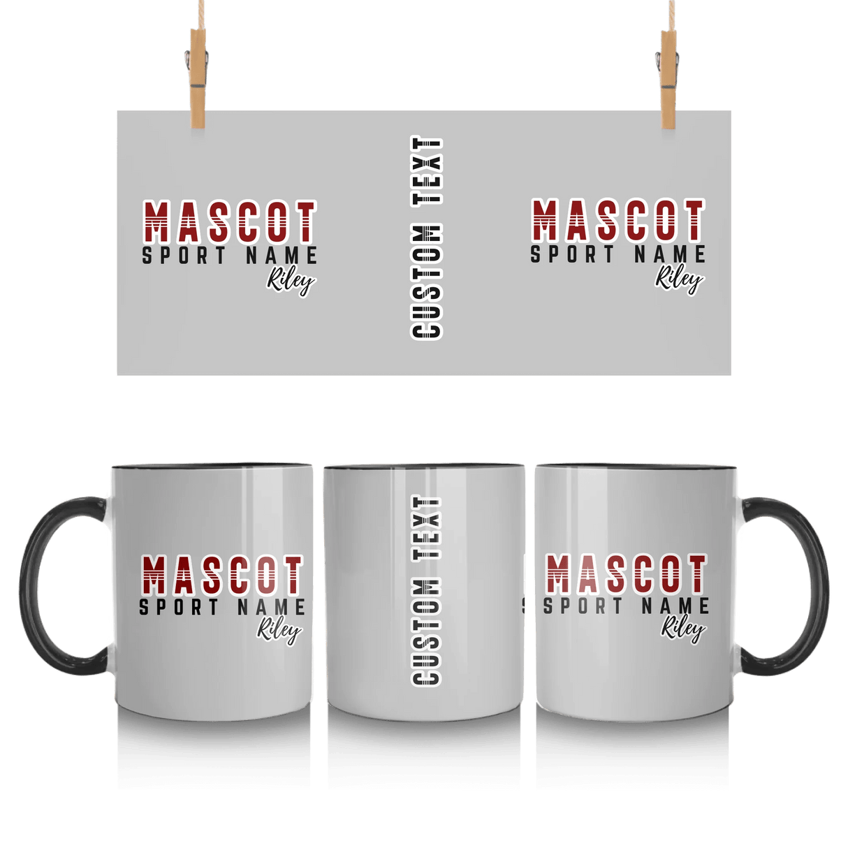 Custom School Spirit Mug With Mascot and Sport With Striped Text Design