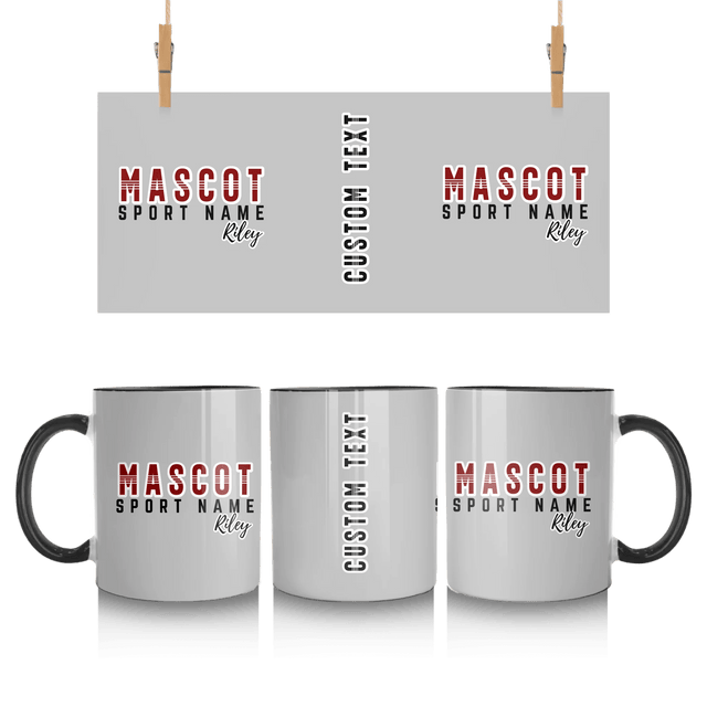 Custom School Spirit Mug With Mascot and Sport With Striped Text Design