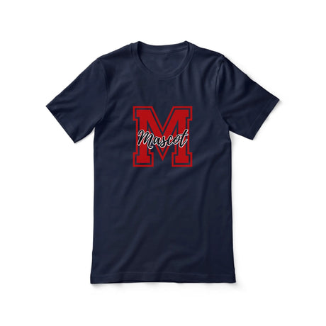 Custom School Mascot Shirt With Large Initial and Mascot Name on a Unisex T-Shirt