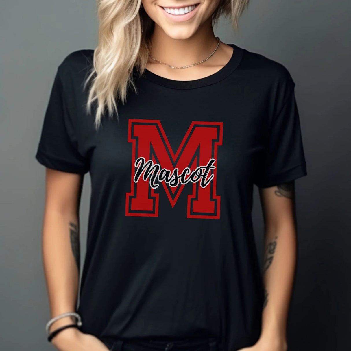 Custom School Mascot Shirt With Large Initial and Mascot Name on a Unisex T-Shirt