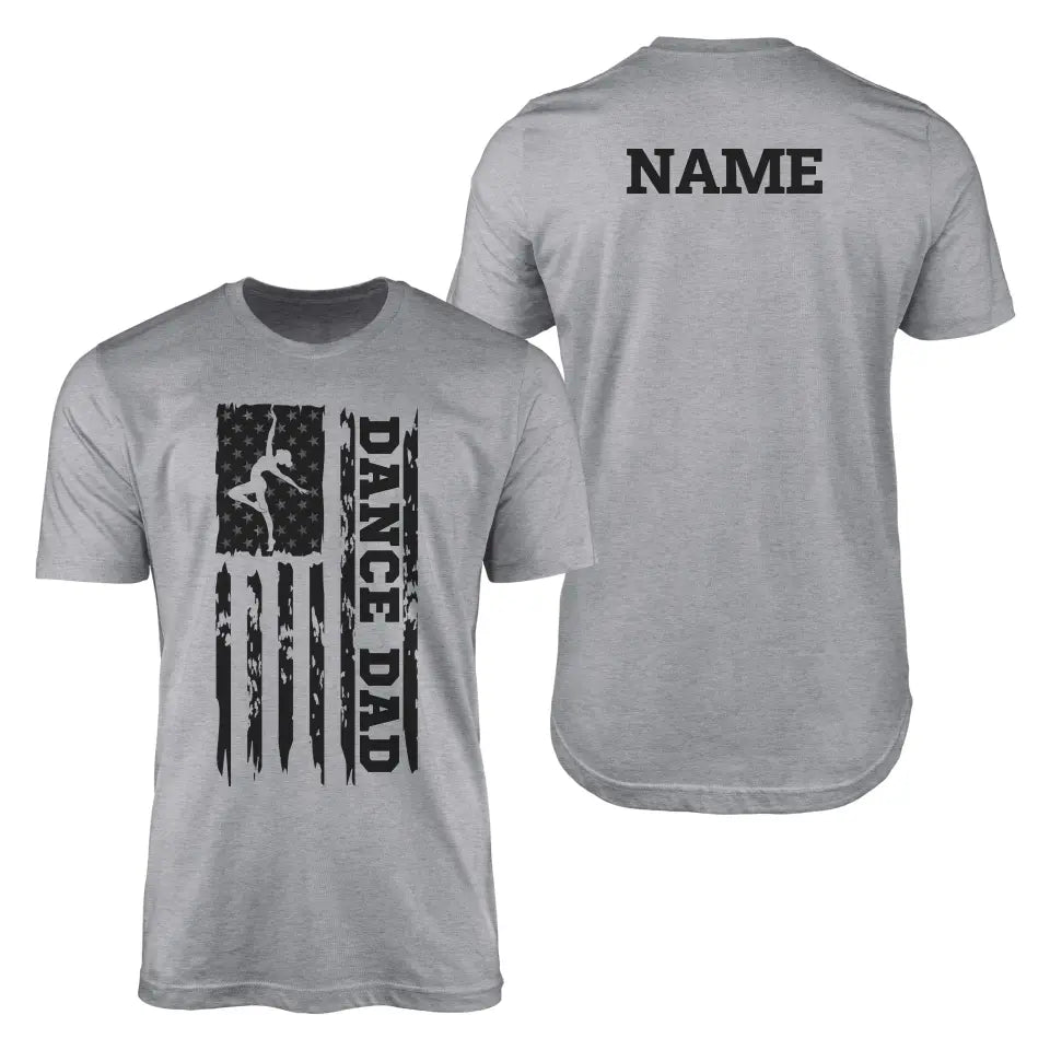 Dance Dad Vertical Flag With Dancer Name on a Men's T-Shirt with a Black Graphic