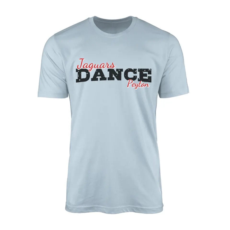 Custom Dance Mascot and Dancer Name on a Men's T-Shirt with a Black Graphic