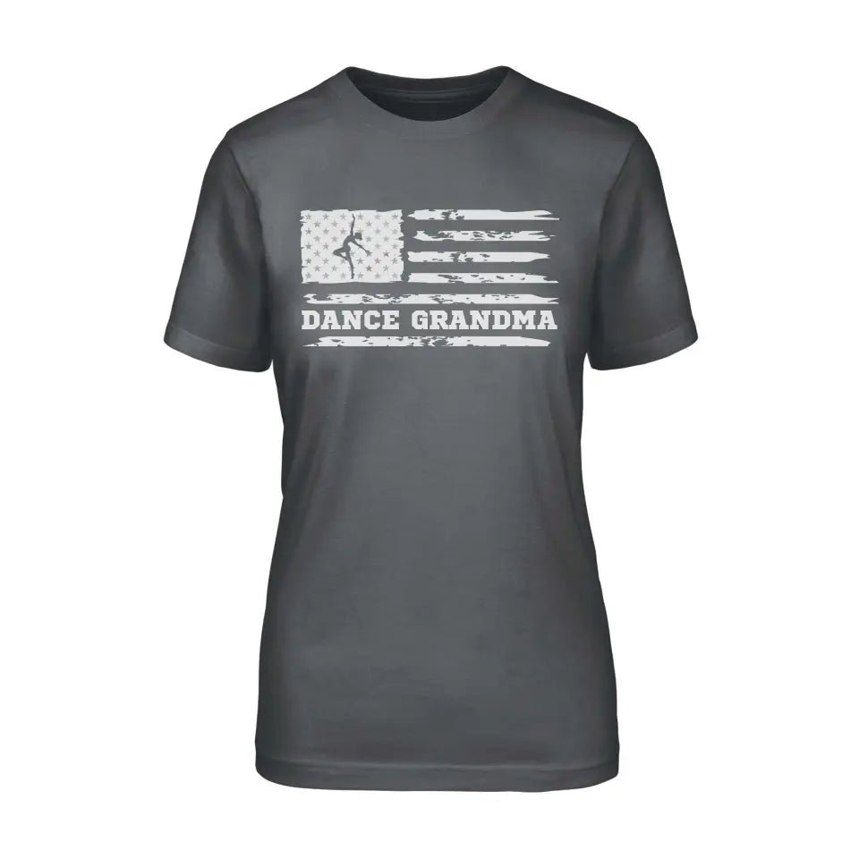 Dance Grandma Horizontal Flag on a Unisex T-Shirt with a White Graphic