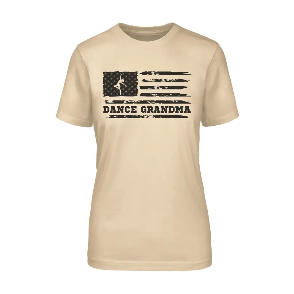 Dance Grandma Horizontal Flag on a Unisex T-Shirt with a Black Graphic